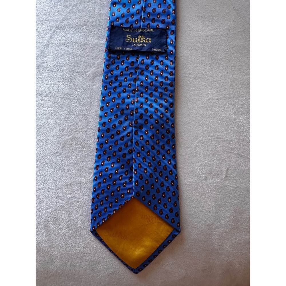 Sulka London Silk Tie Blue Paisley Pattern Made in England Classic Luxury